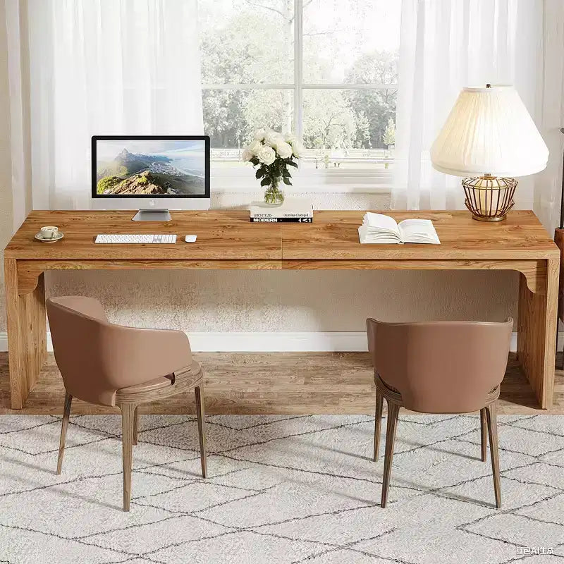 MAYEERTY 79 Long Wooden Desk, Double Person Computer Desk with E1-Level Manufactured Wood & Metal Frame