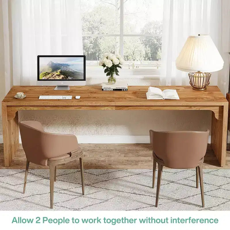 MAYEERTY 79 Long Wooden Desk, Double Person Computer Desk with E1-Level Manufactured Wood & Metal Frame