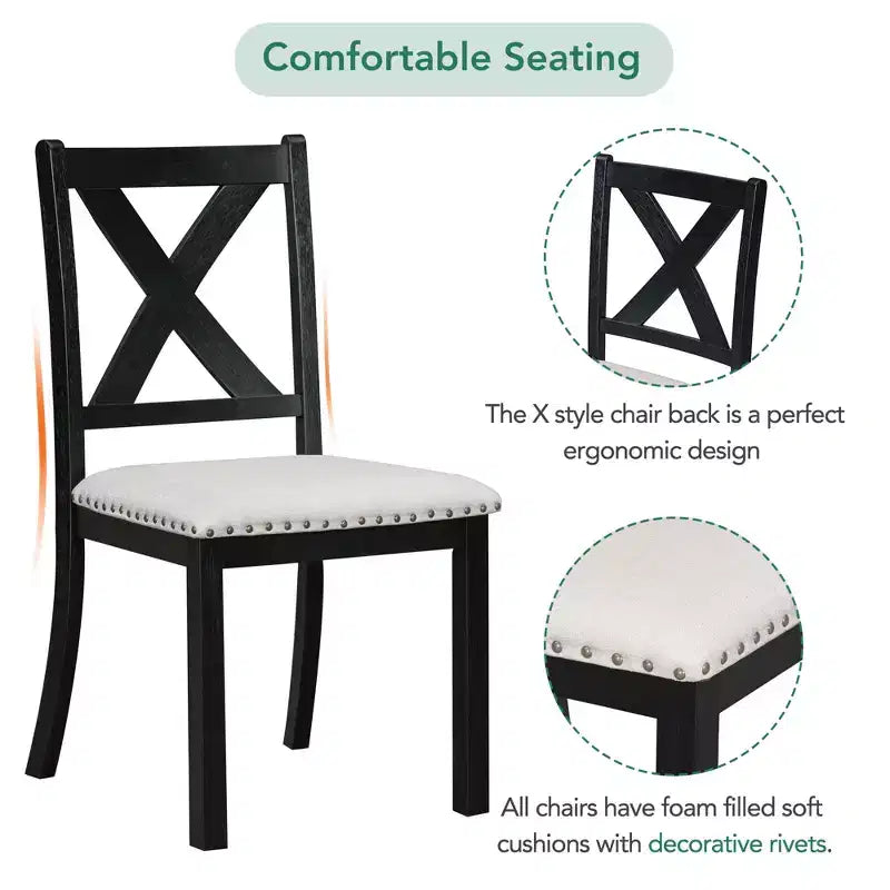 HABITRIO 6 Piece Extendable Dining Table Set for 6, Farmhouse Dining Set with 4 Upholstered Dining Chairs, Bench & 2 Removable Leaves, Natural/Black