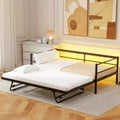ModernLuxe Twin Size Metal Daybed with LED Lights & Adjustable Pop-Up Trundle, 350LBS Capacity, No Spring Box Needed, Black/White