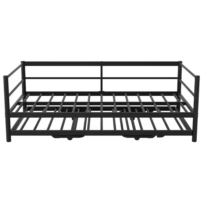 ModernLuxe Twin Size Metal Daybed with LED Lights & Adjustable Pop-Up Trundle, 350LBS Capacity, No Spring Box Needed, Black/White