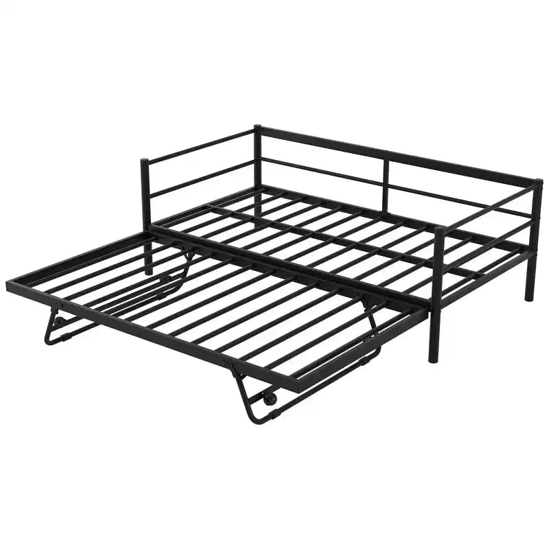 ModernLuxe Twin Size Metal Daybed with LED Lights & Adjustable Pop-Up Trundle, 350LBS Capacity, No Spring Box Needed, Black/White