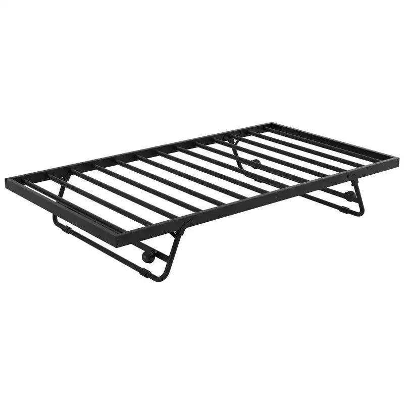 ModernLuxe Twin Size Metal Daybed with LED Lights & Adjustable Pop-Up Trundle, 350LBS Capacity, No Spring Box Needed, Black/White