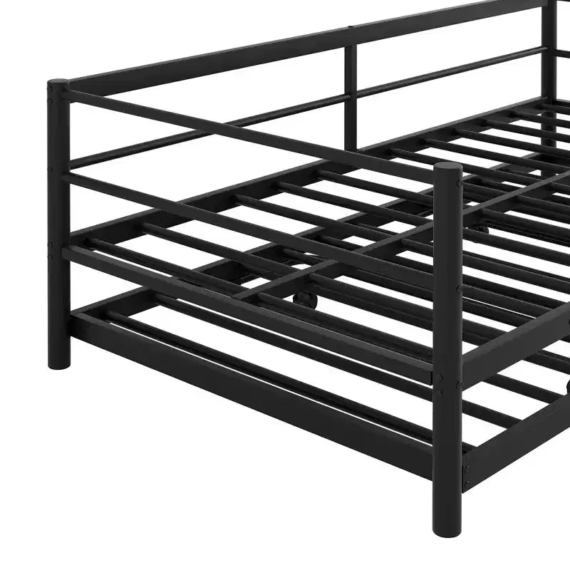 ModernLuxe Twin Size Metal Daybed with LED Lights & Adjustable Pop-Up Trundle, 350LBS Capacity, No Spring Box Needed, Black/White