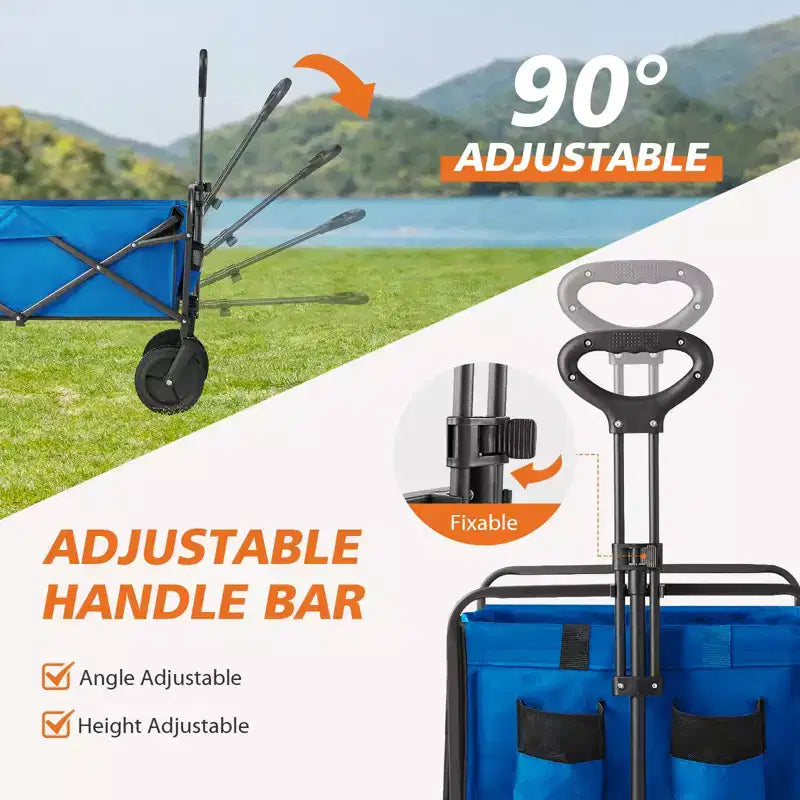 Besiter Wagon Cart, Collapsible Wagon Cart with 2 Cup Holders, Portable Utility Wagon with Adjustable Handbar for Camping, Shopping, Outdoor