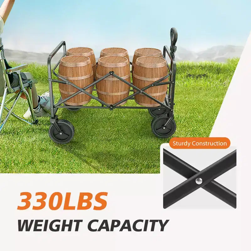 Besiter Wagon Cart, Collapsible Wagon Cart with 2 Cup Holders, Portable Utility Wagon with Adjustable Handbar for Camping, Shopping, Outdoor