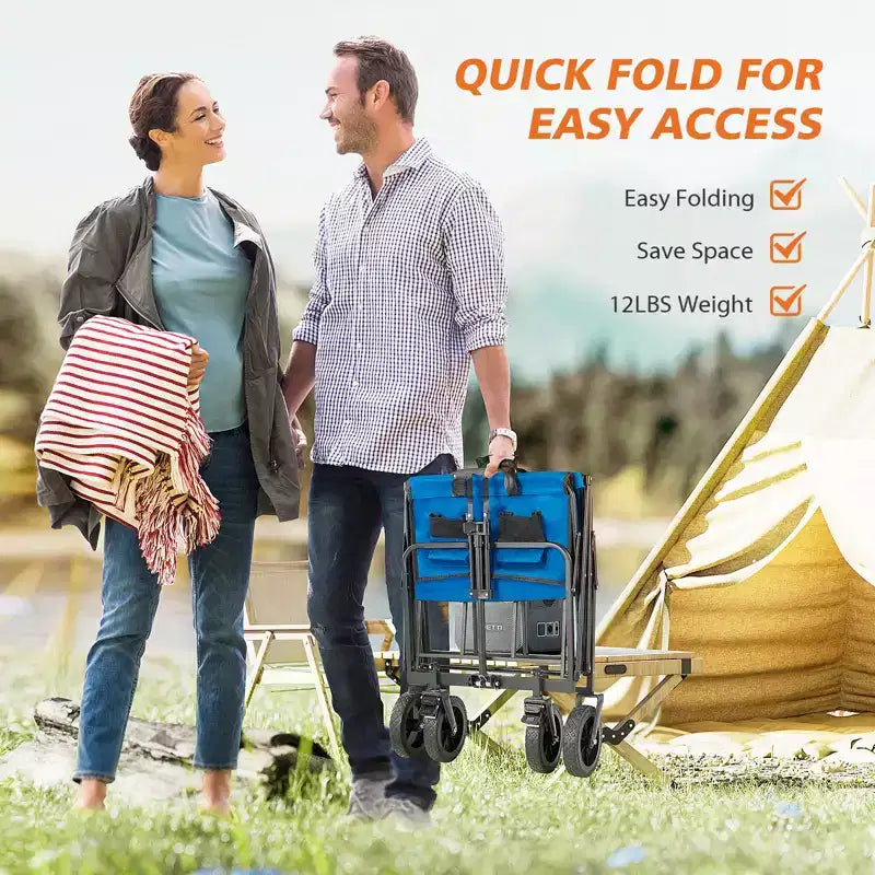 Besiter Wagon Cart, Collapsible Wagon Cart with 2 Cup Holders, Portable Utility Wagon with Adjustable Handbar for Camping, Shopping, Outdoor