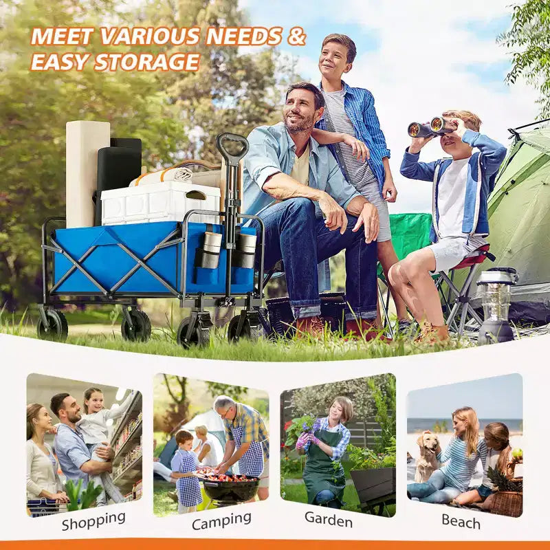 Besiter Wagon Cart, Collapsible Wagon Cart with 2 Cup Holders, Portable Utility Wagon with Adjustable Handbar for Camping, Shopping, Outdoor