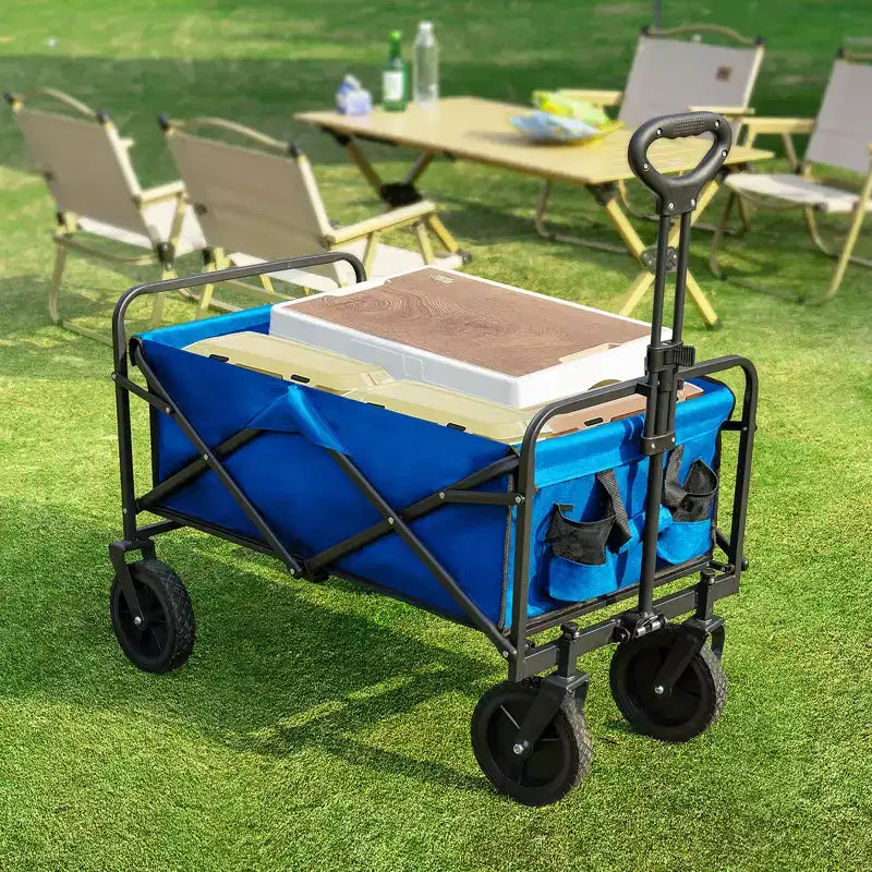 Besiter Wagon Cart, Collapsible Wagon Cart with 2 Cup Holders, Portable Utility Wagon with Adjustable Handbar for Camping, Shopping, Outdoor
