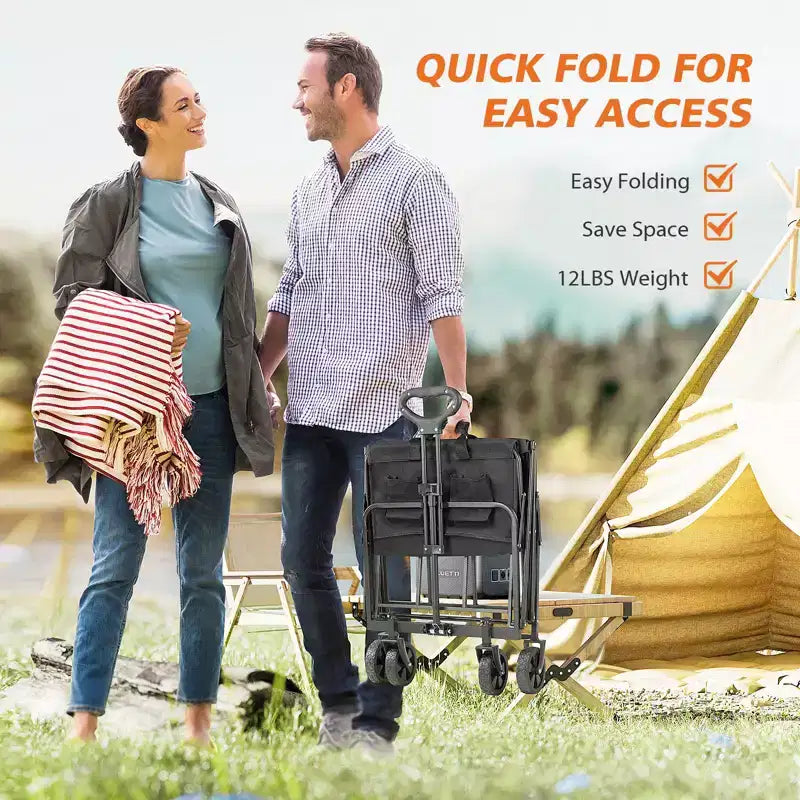 Besiter Wagon Cart, Collapsible Wagon Cart with 2 Cup Holders, Portable Utility Wagon with Adjustable Handbar for Camping, Shopping, Outdoor