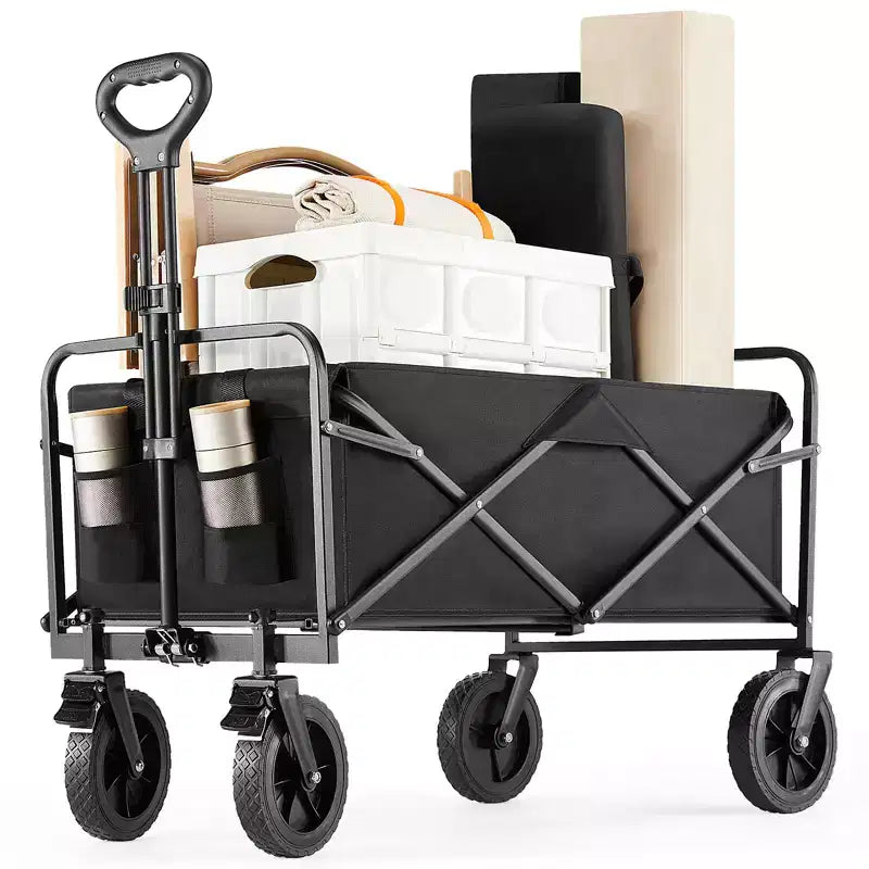 Besiter Wagon Cart, Collapsible Wagon Cart with 2 Cup Holders, Portable Utility Wagon with Adjustable Handbar for Camping, Shopping, Outdoor