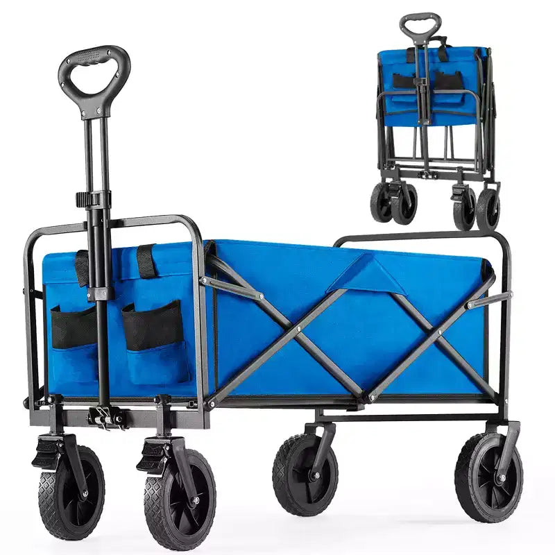 Besiter Wagon Cart, Collapsible Wagon Cart with 2 Cup Holders, Portable Utility Wagon with Adjustable Handbar for Camping, Shopping, Outdoor