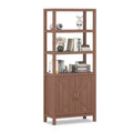 GustoWave Tier Bookshelf with Drawer, Large Farmhouse Display Book Shelf with Adjustable Shelves and Storage Cabinet, Library Wood Bookshelves,Brown