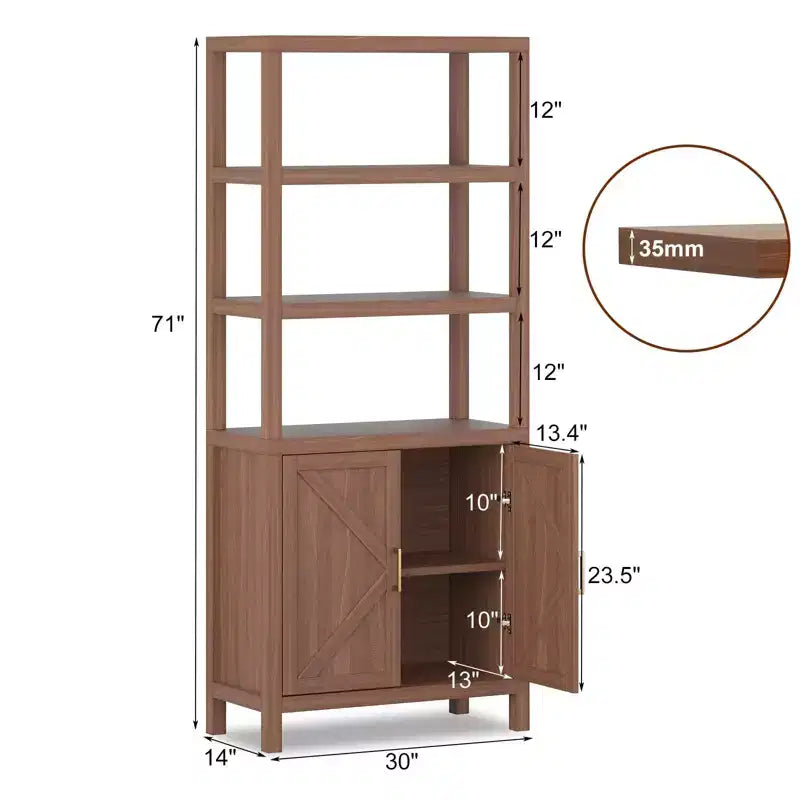 GustoWave Tier Bookshelf with Drawer, Large Farmhouse Display Book Shelf with Adjustable Shelves and Storage Cabinet, Library Wood Bookshelves,Brown