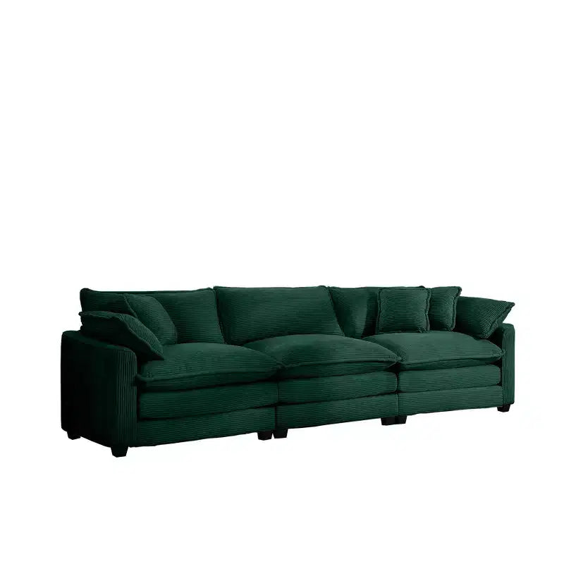 Mid-Century Modern Sofa 3-Seater Sectional Sofa with 2 Arm Pillows and 3 Throw Pillows, Light Beige Corduroy Fabric