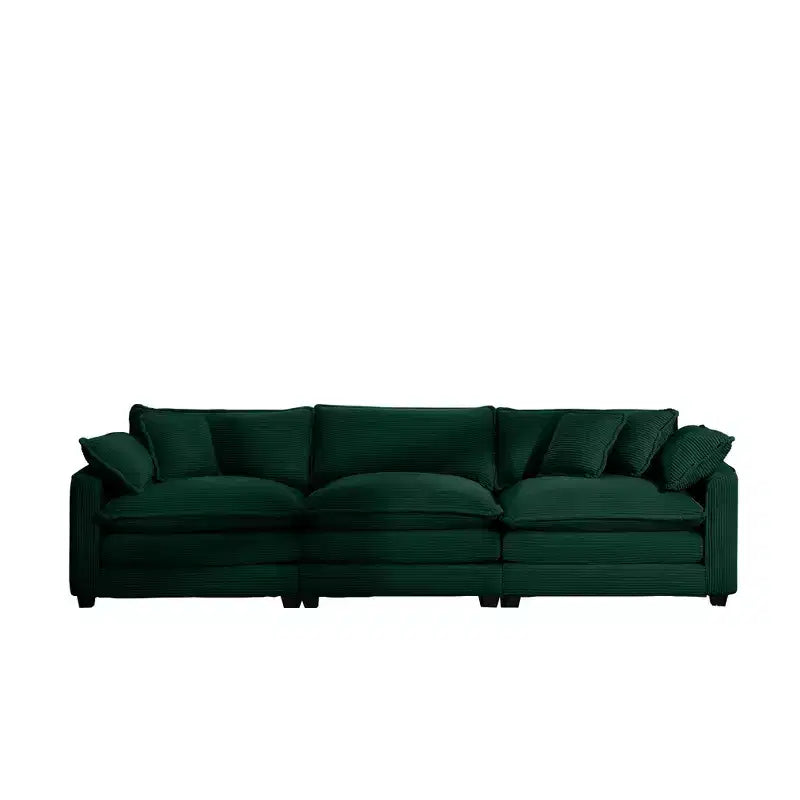 Mid-Century Modern Sofa 3-Seater Sectional Sofa with 2 Arm Pillows and 3 Throw Pillows, Light Beige Corduroy Fabric