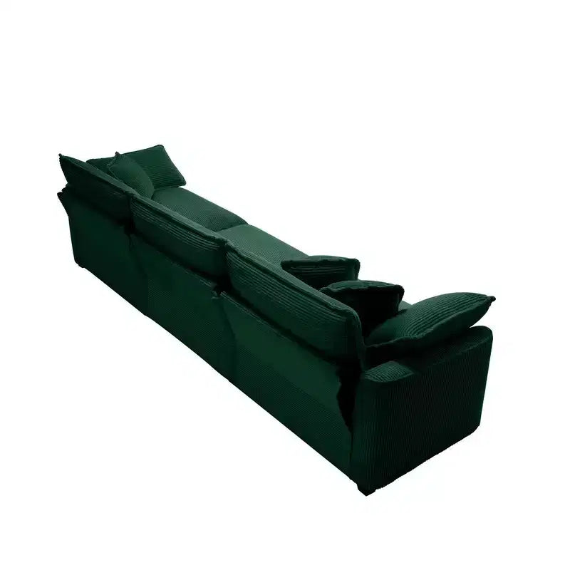 Mid-Century Modern Sofa 3-Seater Sectional Sofa with 2 Arm Pillows and 3 Throw Pillows, Light Beige Corduroy Fabric