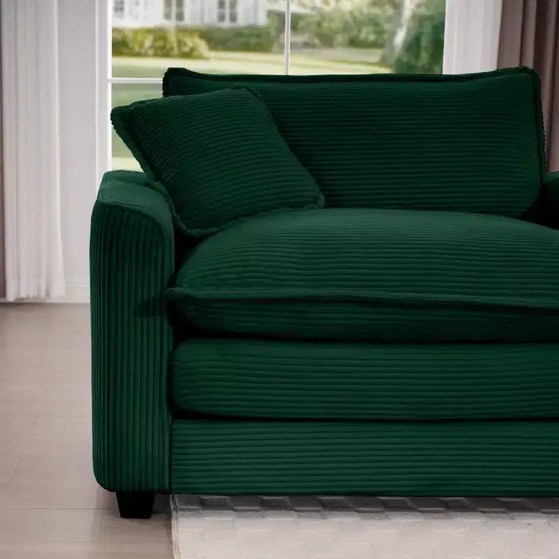 Mid-Century Modern Sofa 3-Seater Sectional Sofa with 2 Arm Pillows and 3 Throw Pillows, Light Beige Corduroy Fabric