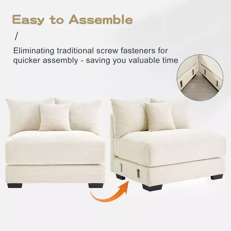 Oversized Cloud Modular Sectional Couch, Convertible Sectional Couches , Extra-Wide Armrests With Chaise