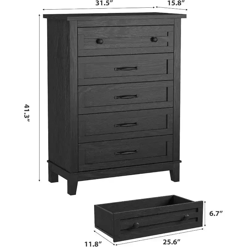 5 Dresser for Bedroom, 41.3 Tall Vertical Drawer Dresser with Storage Freestanding, Wooden Closet Storage Chest for Living Room, Bedroom, Entryway