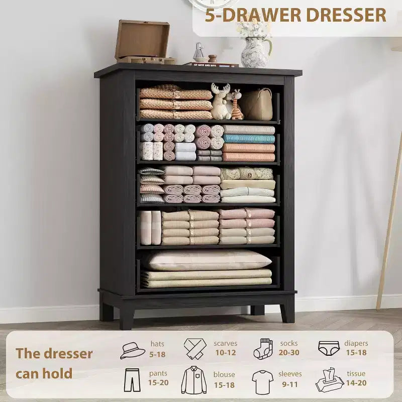 5 Dresser for Bedroom, 41.3 Tall Vertical Drawer Dresser with Storage Freestanding, Wooden Closet Storage Chest for Living Room, Bedroom, Entryway