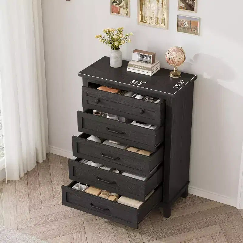 5 Dresser for Bedroom, 41.3 Tall Vertical Drawer Dresser with Storage Freestanding, Wooden Closet Storage Chest for Living Room, Bedroom, Entryway