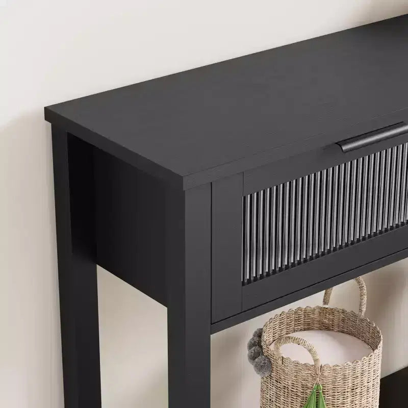 Entryway Table, Wood Console Table with 2 Glass Drawers, 2 Tier Sofa Table with Storage for Living Room, Foyer Tables for Entryway