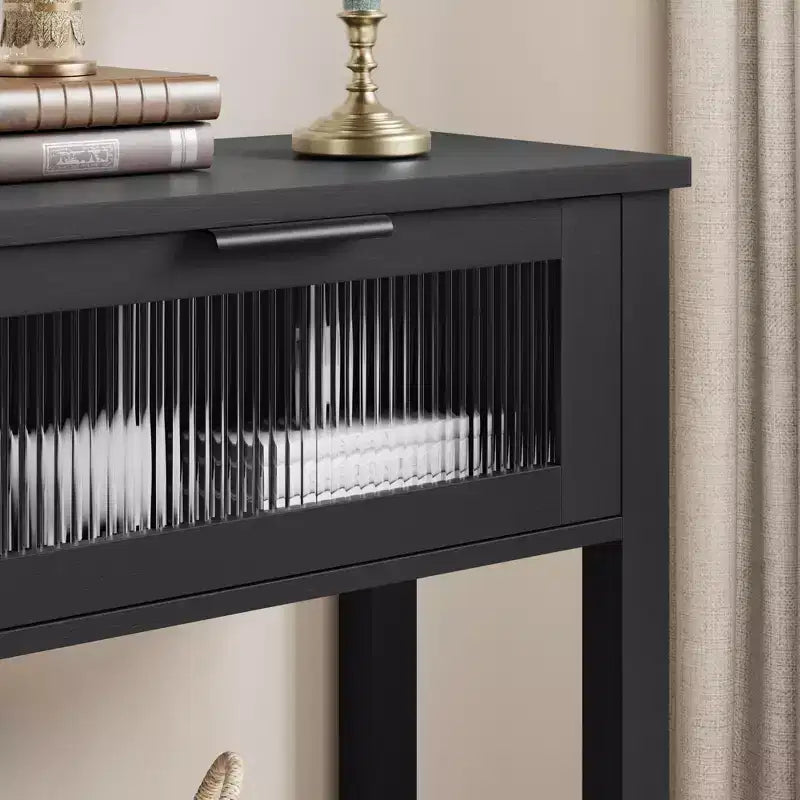 Entryway Table, Wood Console Table with 2 Glass Drawers, 2 Tier Sofa Table with Storage for Living Room, Foyer Tables for Entryway