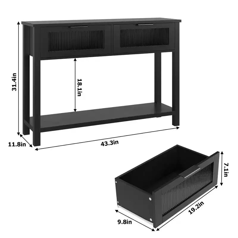 Entryway Table, Wood Console Table with 2 Glass Drawers, 2 Tier Sofa Table with Storage for Living Room, Foyer Tables for Entryway