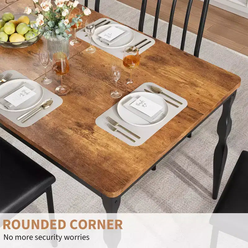 78 Table de salle à manger rustique de ferme pour 6 personnes - Longue table en bois avec pieds en métal pour cuisine, salle à manger, réunions de famille et fêtes