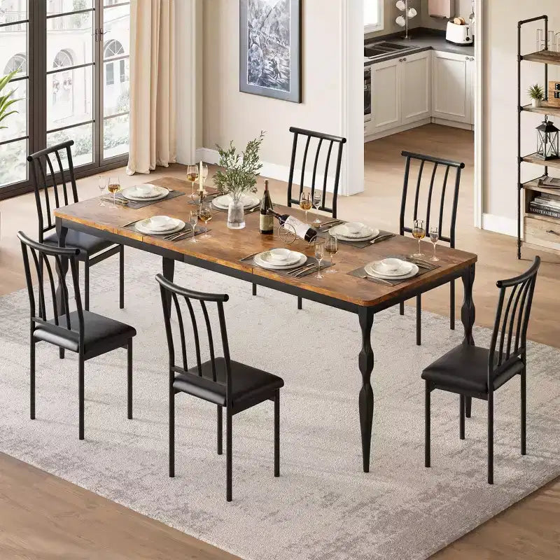 78 Rustic Farmhouse Dining Table for 6 - Long Wooden Table with Metal Legs for Kitchen, Dining Room, Family Gatherings & Parties