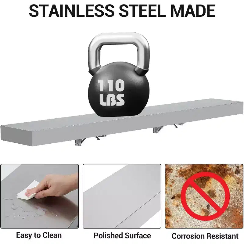 GustoWave Commercial Foldable Stainless Steel Shelf for Food Trucks, Outdoor Grilling & Restaurant, Silver