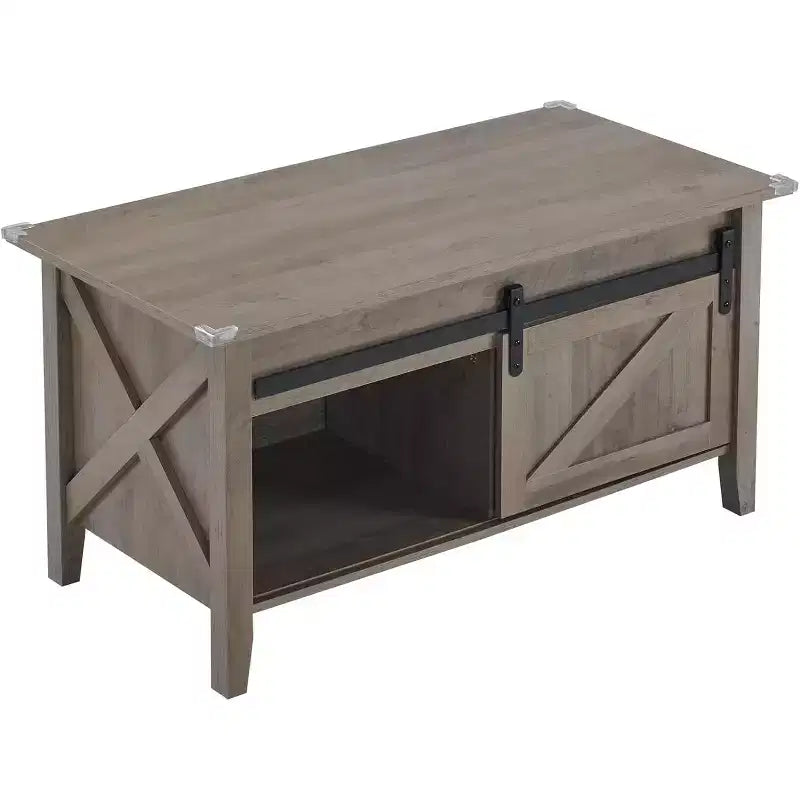 VINGLI Rustic Grey Lift Top Coffee Table, 36 Small Farmhouse Barn Door Coffee Tables with Storage for Living Room