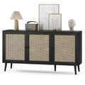 PexFix Side Panel Cabinet With 3 Rattan Doors Kitchen Storage Cabinet Modern Adjustable Legs