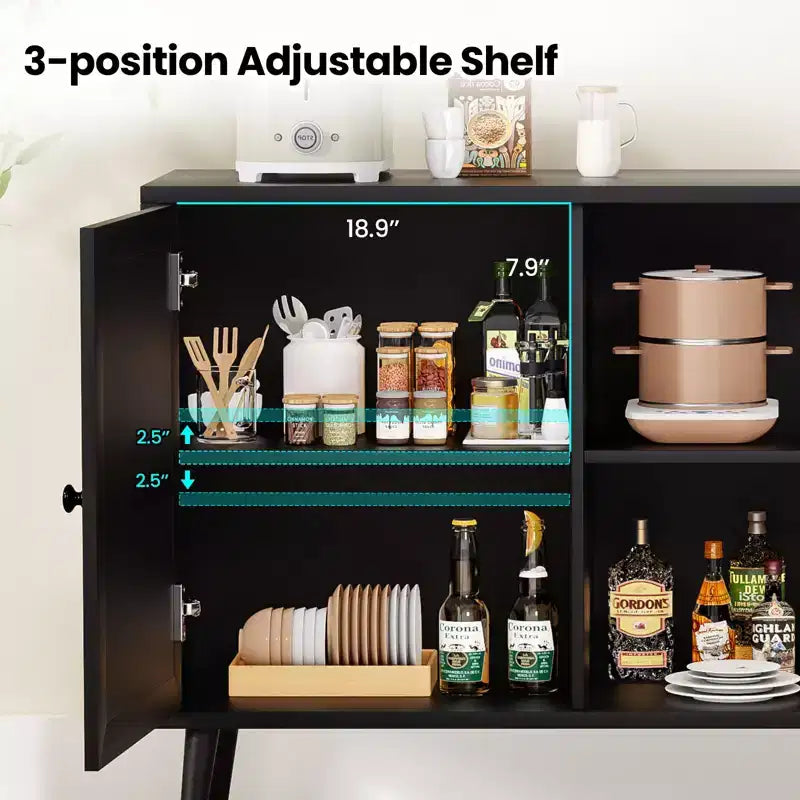 PexFix Side Panel Cabinet With 3 Rattan Doors Kitchen Storage Cabinet Modern Adjustable Legs