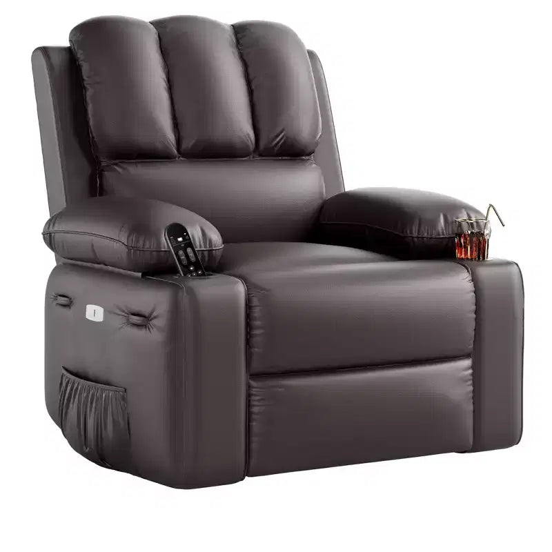 Fauteuil inclinable électrique surdimensionné TROPOW avec fonction chaleur et massage – Fauteuil inclinable à bascule pivotant à 360° pour salon, fauteuil inclinable en cuir PU