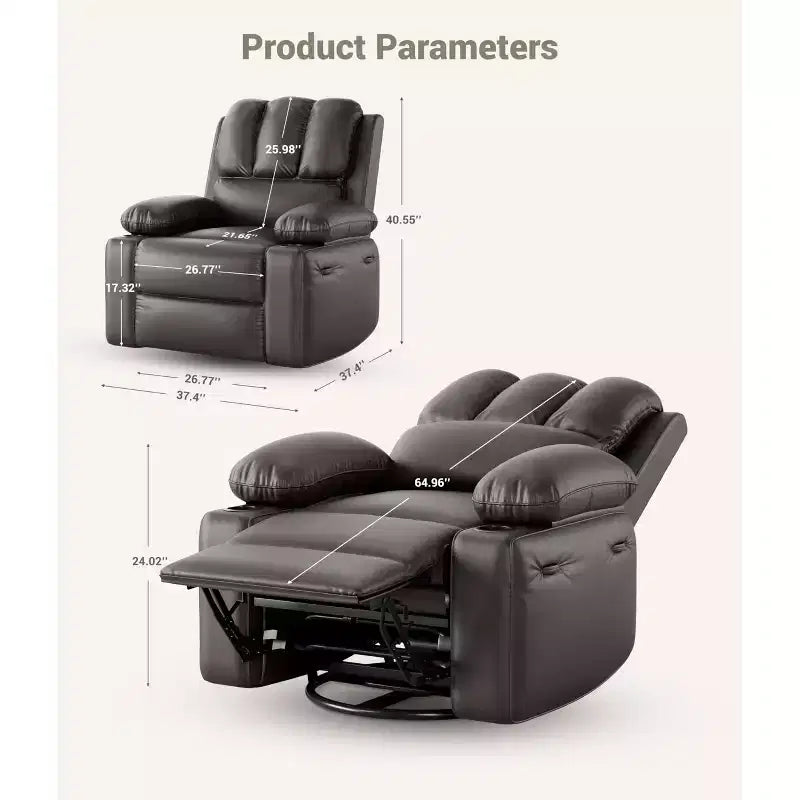 Fauteuil inclinable électrique surdimensionné TROPOW avec fonction chaleur et massage – Fauteuil inclinable à bascule pivotant à 360° pour salon, fauteuil inclinable en cuir PU