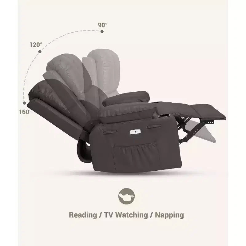 Fauteuil inclinable électrique surdimensionné TROPOW avec fonction chaleur et massage – Fauteuil inclinable à bascule pivotant à 360° pour salon, fauteuil inclinable en cuir PU