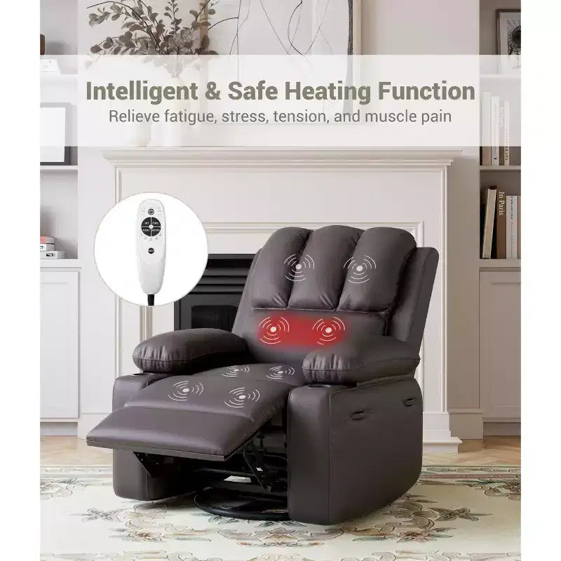 Fauteuil inclinable électrique surdimensionné TROPOW avec fonction chaleur et massage – Fauteuil inclinable à bascule pivotant à 360° pour salon, fauteuil inclinable en cuir PU