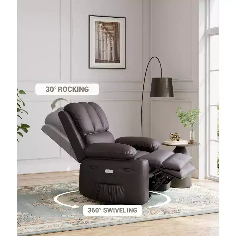 Fauteuil inclinable électrique surdimensionné TROPOW avec fonction chaleur et massage – Fauteuil inclinable à bascule pivotant à 360° pour salon, fauteuil inclinable en cuir PU