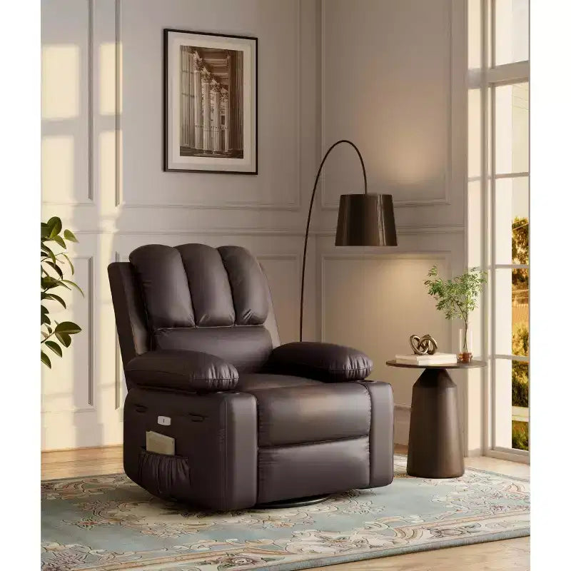 Fauteuil inclinable électrique surdimensionné TROPOW avec fonction chaleur et massage – Fauteuil inclinable à bascule pivotant à 360° pour salon, fauteuil inclinable en cuir PU