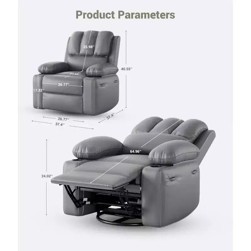 Fauteuil inclinable électrique surdimensionné TROPOW avec fonction chaleur et massage – Fauteuil inclinable à bascule pivotant à 360° pour salon, fauteuil inclinable en cuir PU