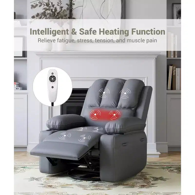 Fauteuil inclinable électrique surdimensionné TROPOW avec fonction chaleur et massage – Fauteuil inclinable à bascule pivotant à 360° pour salon, fauteuil inclinable en cuir PU