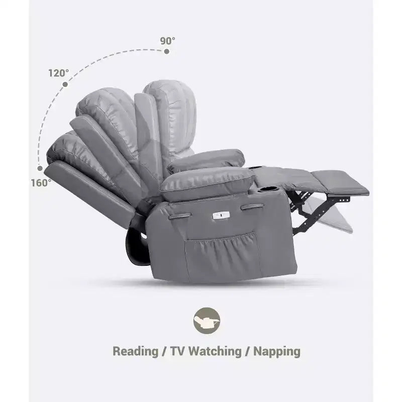 Fauteuil inclinable électrique surdimensionné TROPOW avec fonction chaleur et massage – Fauteuil inclinable à bascule pivotant à 360° pour salon, fauteuil inclinable en cuir PU