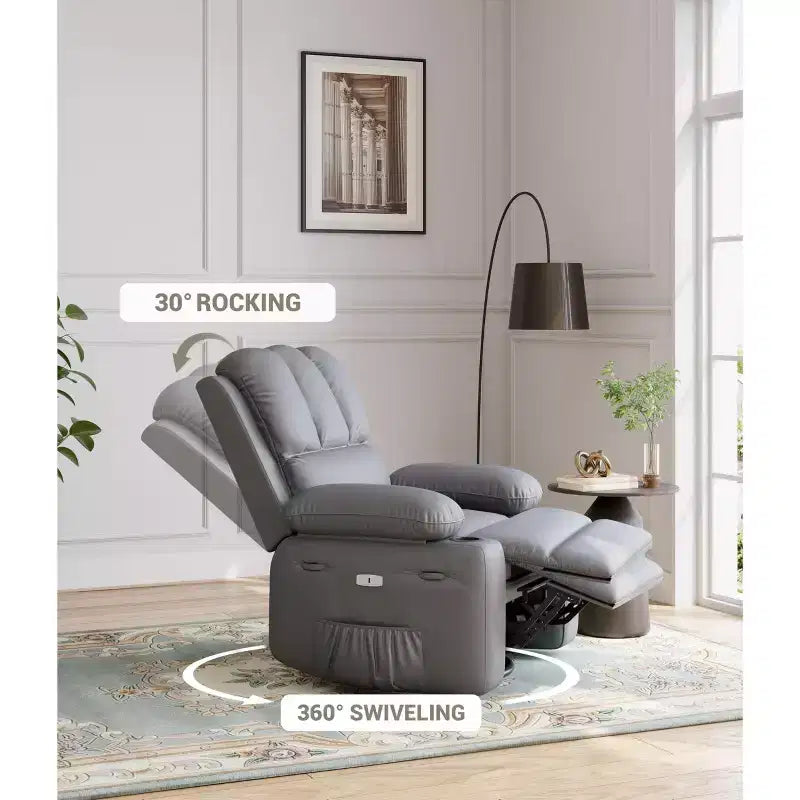 Fauteuil inclinable électrique surdimensionné TROPOW avec fonction chaleur et massage – Fauteuil inclinable à bascule pivotant à 360° pour salon, fauteuil inclinable en cuir PU