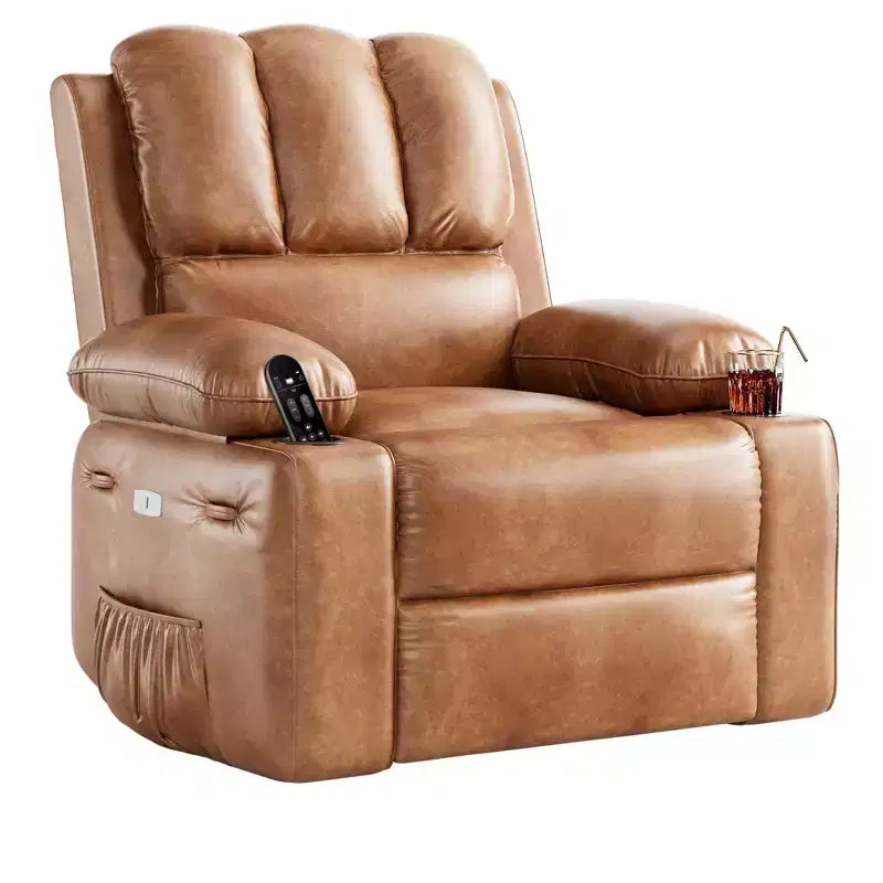 Fauteuil inclinable électrique surdimensionné TROPOW avec fonction chaleur et massage – Fauteuil inclinable à bascule pivotant à 360° pour salon, fauteuil inclinable en cuir PU