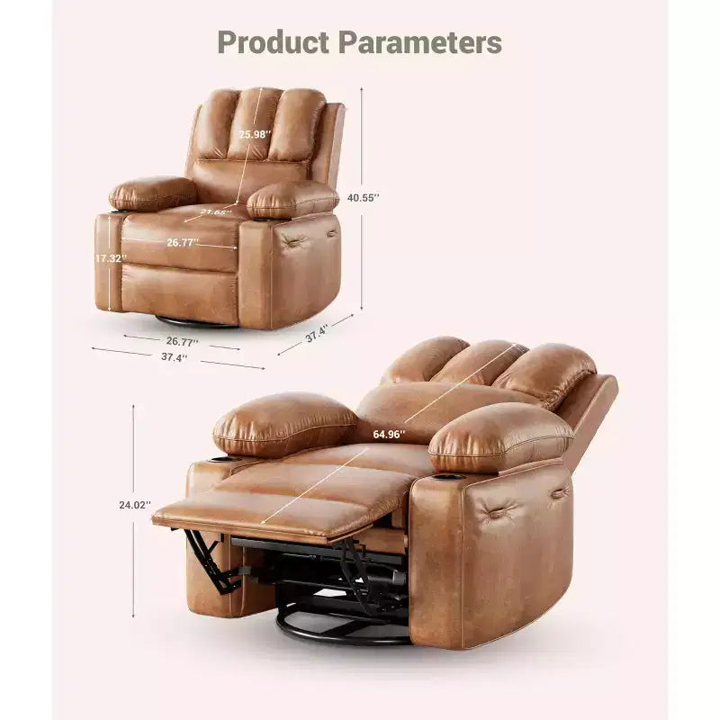 Fauteuil inclinable électrique surdimensionné TROPOW avec fonction chaleur et massage – Fauteuil inclinable à bascule pivotant à 360° pour salon, fauteuil inclinable en cuir PU