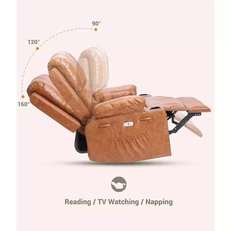 Fauteuil inclinable électrique surdimensionné TROPOW avec fonction chaleur et massage – Fauteuil inclinable à bascule pivotant à 360° pour salon, fauteuil inclinable en cuir PU