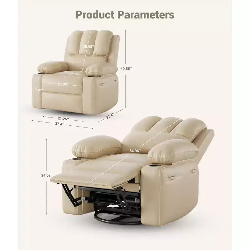 Fauteuil inclinable électrique surdimensionné TROPOW avec fonction chaleur et massage – Fauteuil inclinable à bascule pivotant à 360° pour salon, fauteuil inclinable en cuir PU