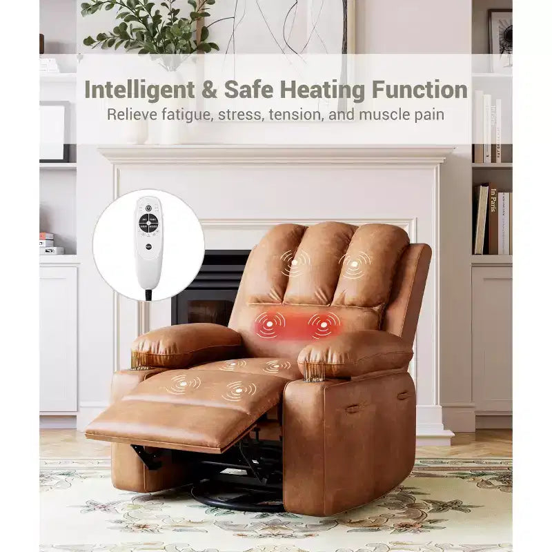 Fauteuil inclinable électrique surdimensionné TROPOW avec fonction chaleur et massage – Fauteuil inclinable à bascule pivotant à 360° pour salon, fauteuil inclinable en cuir PU